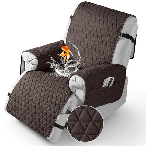 TAOCOCO Non Slip Solid Recliner Chair Covers with Pockets, Anti-Slip Reclining Armchair Slipcovers Waterproof Sofa Cover Protectors, Chocolate