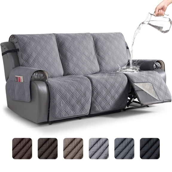 TAOCOCO Non-Slip Waterproof Recliner Sofa Covers, Washable Split Sofa Slipcovers for Reclining 3 Seater Couch, Recliner Sofa Cover with Side with Pockets Home Furniture Protectors,Light Gray