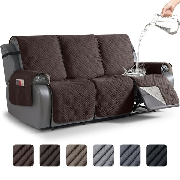 TAOCOCO Non-Slip Waterproof Recliner Sofa Covers, Washable Split Sofa Slipcovers for Reclining 3 Seater Couch, Recliner Sofa Cover with Side with Pockets Home Furniture Protectors,Chocolate