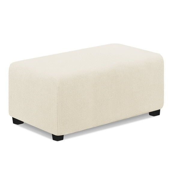 TAOCOCO Ottoman Covers Rectangle Footstool Slipcovers Stretch Storage Ottoman Cover Furniture Protector Ivory-L