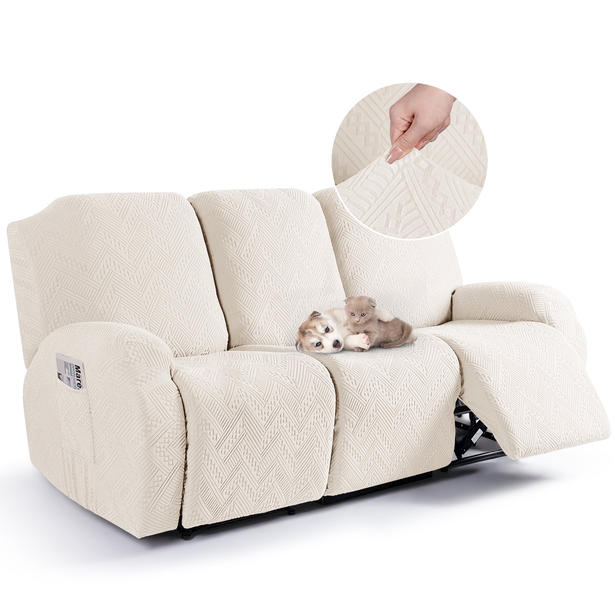 TAOCOCO Recliner 3 Seater Sofa Slipcover Anti-Slip Couch Cover for Reclining Sofa Home Furniture Protector, Beige