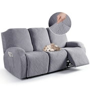 TAOCOCO Recliner 3 Seater Sofa Slipcover Couch Covers for Reclining Sofa Anti-Slip Couch Protector with Pockets, Light Gray