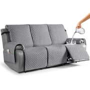 TAOCOCO Waterproof Recliner Sofa Cover, Reclining Couch Slipcovers for 3 Seater Sofa Washable Anti-Slip Recliner Couch Home Furniture Covers with Pockets, Light Gray