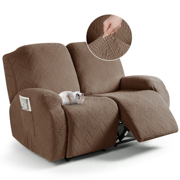 TAOCOCO Recliner Sofa Covers Stretch Reclining Couch Covers 3 Piece Separate Sofa Slipcover with Pockets, Brown