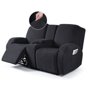 TAOCOCO Recliner Sofa Slipcovers with Console, 4 Pieces Jacquard Reclining Couch Cover for Loveseat Sofa Home Decor Protector,Black