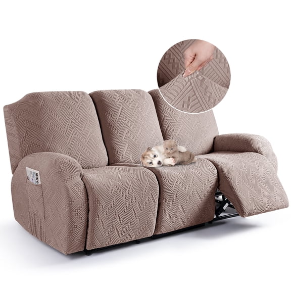 TAOCOCO Rrecliner 3 Seater Sofa Slipcover Stretch Reclining Couch Cover for Sofa Furniture Protector w/ Pockets, Khaki