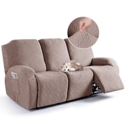 TAOCOCO Rrecliner 3 Seater Sofa Slipcover Stretch Reclining Couch Cover for Sofa Furniture Protector w/ Pockets, Khaki