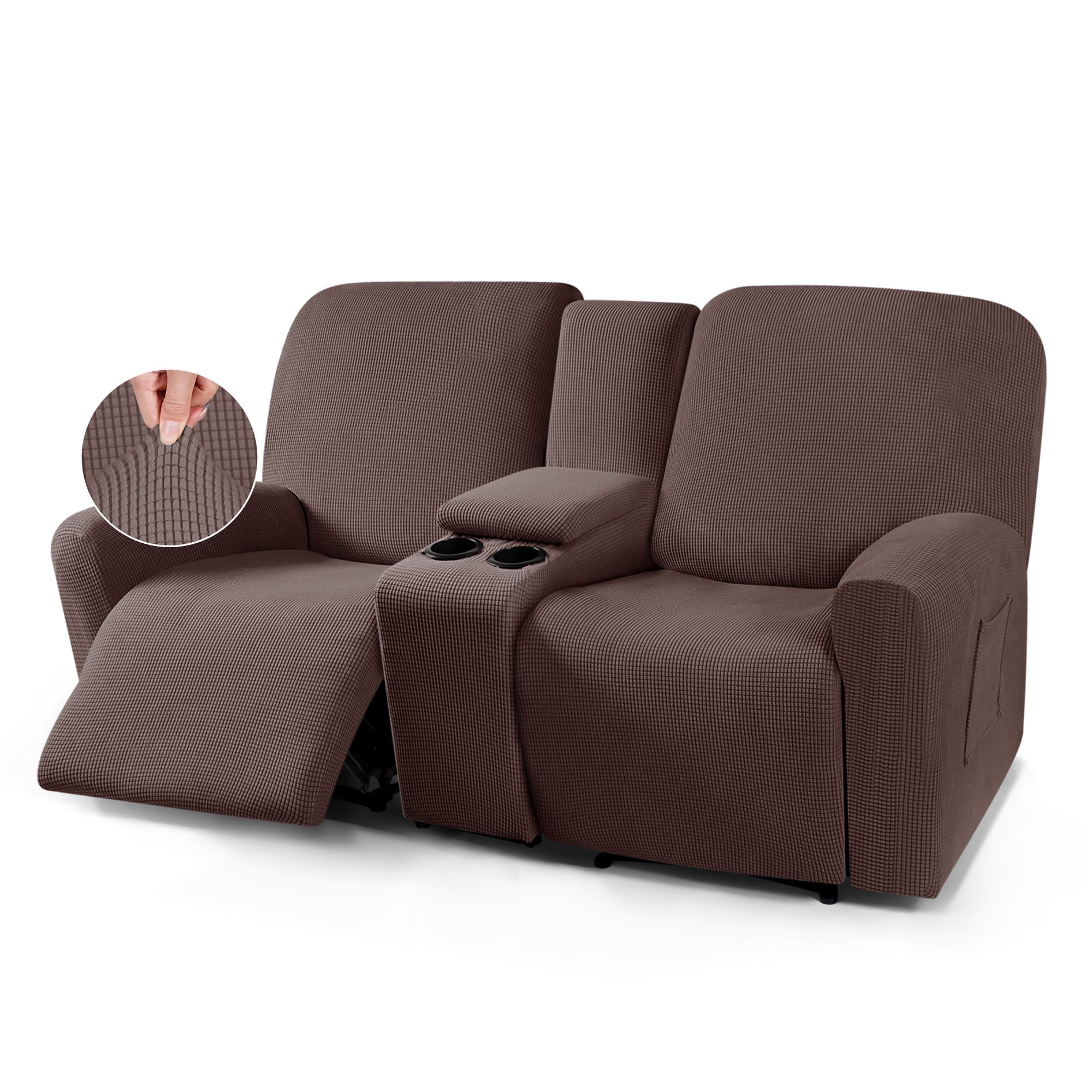 TAOCOCO Stretch Loveseat Slipcover with Middle Console, 4-Pieces Reclining Sofa Cover for 2 Seat Couch Recliner Sofa Slipocvers Furniture Protector, Chocolate