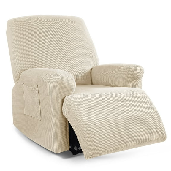 TAOCOCO Stretch Armchair Reclining Slipcovers, Solid Jacquard 4-Pieces Recliner Chair Covers Beige