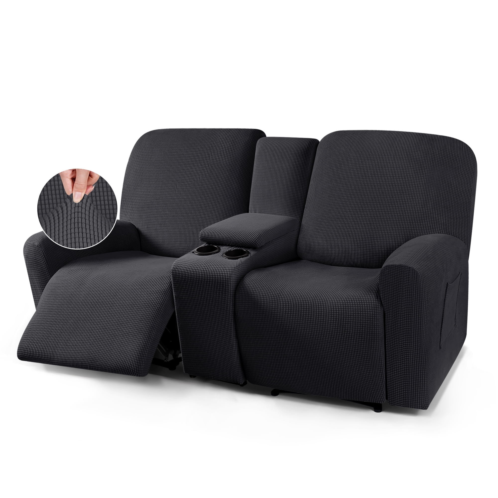 TAOCOCO Stretch Loveseat Slipcover with Middle Console, 4-Pieces Reclining Sofa Cover for 2 Seat Couch Recliner Sofa Slipocvers Furniture Protector, Black