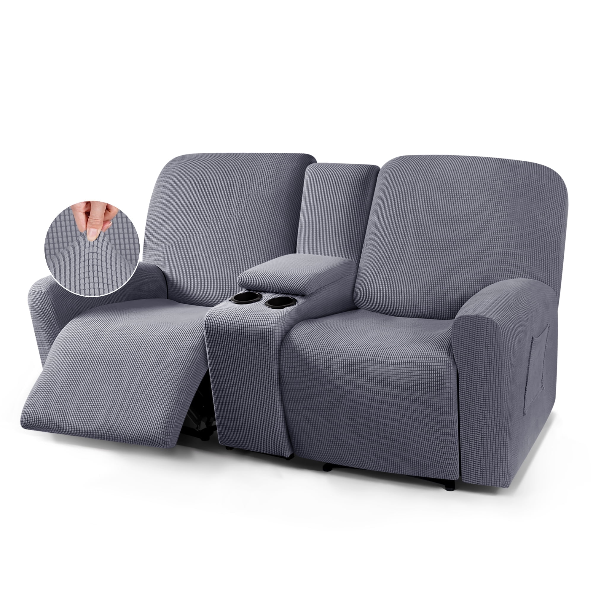 TAOCOCO Stretch Recliner Loveseat Slipcover with Middle Console, 4-Pieces Reclining Sofa Cover for 2 Seat Couch Recliner Sofa Slipocvers Furniture Protector, Dray