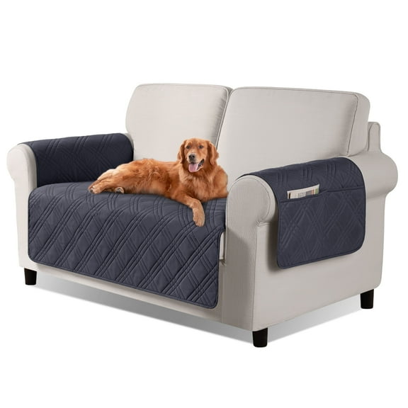 TAOCOCO Waterproof Loveseat Cover Non Slip Chair Seat Covers for 2 Seater Couch Machine Washable Sofa Slipcovers with Side Pockets Leakproof Furniture Protector for Dogs Kids Pets, Charcoal Grey