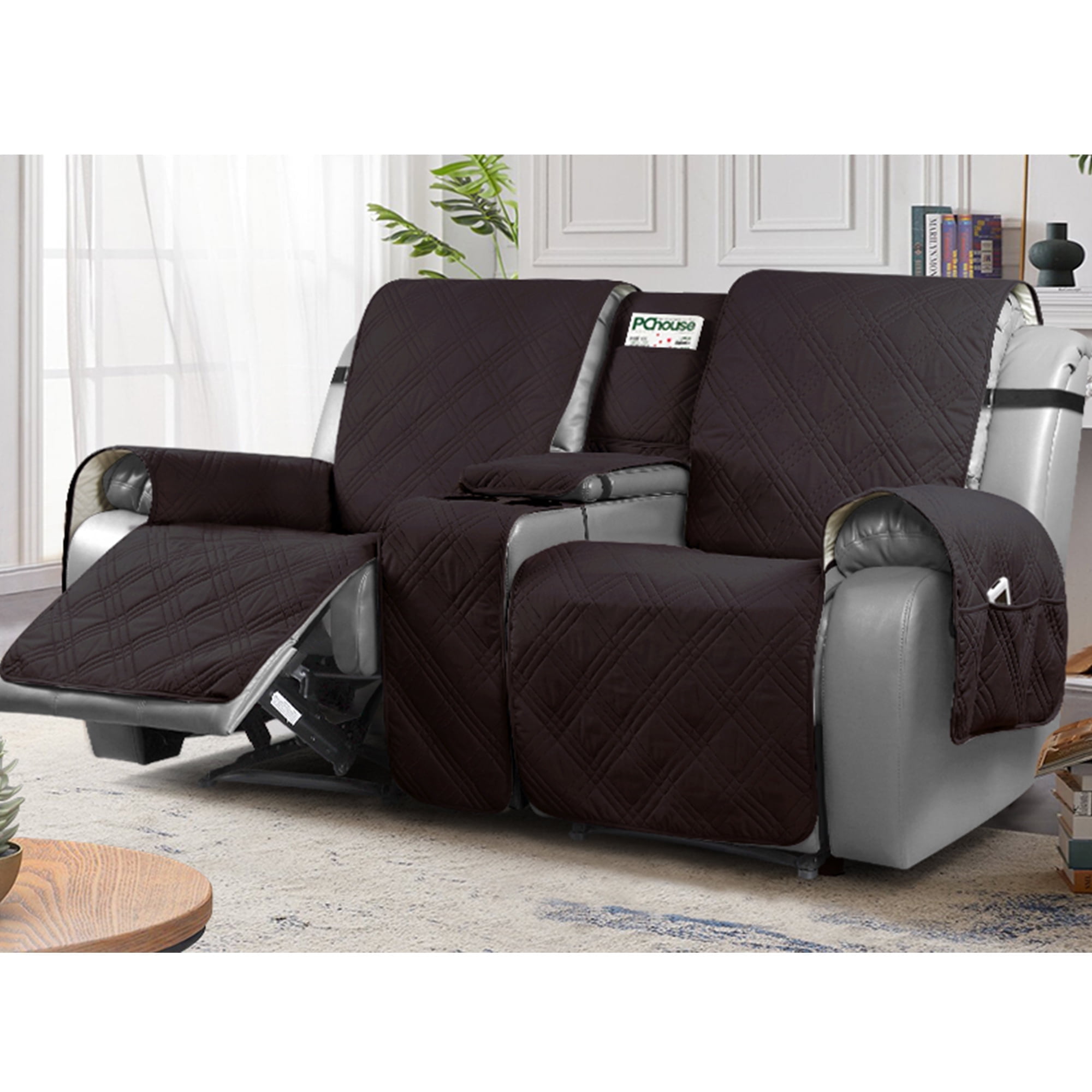 TAOCOCO Waterproof Loveseat Recliner Cover, Non-Slip Pet Slipcover for Dual Loveseat Recliner Split Reclining Loveseat Cover with Cup Holder,Coffee