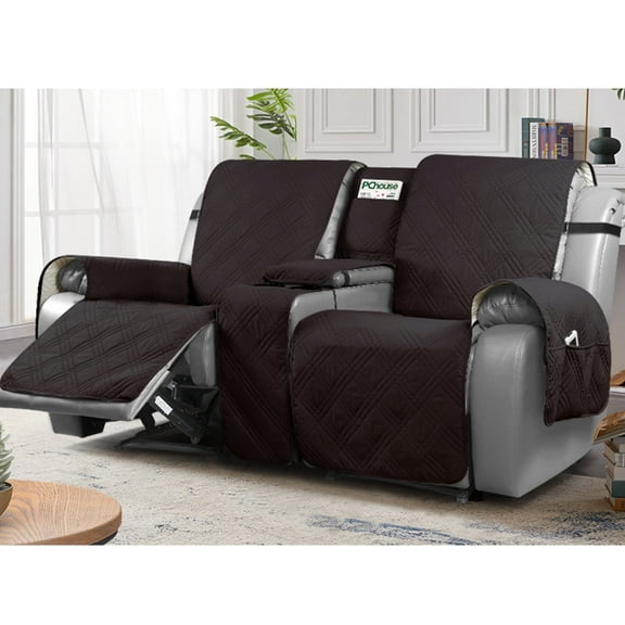TAOCOCO Waterproof Loveseat Recliner Cover, Non-Slip Pet Slipcover for Dual Loveseat Recliner Split Reclining Loveseat Cover with Cup Holder,Coffee