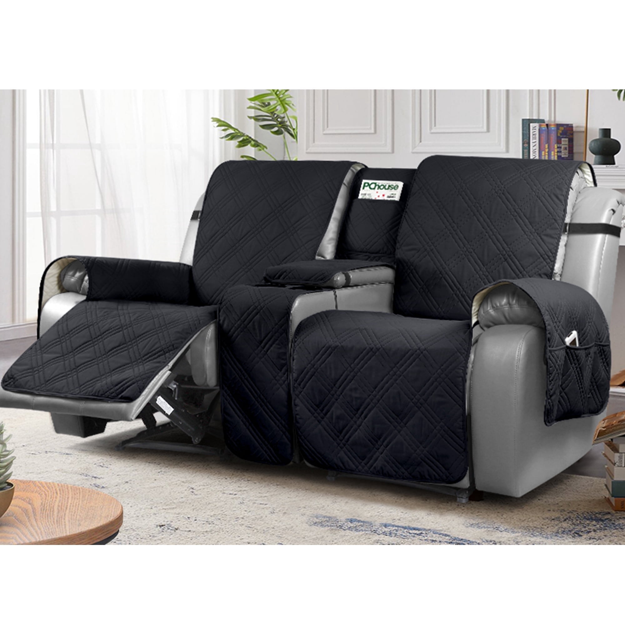 TAOCOCO Waterproof Loveseat Recliner Cover with Console, Non-Slip Pet Slipcover for Dual Loveseat Recliner Split Reclining Loveseat Cover,Black