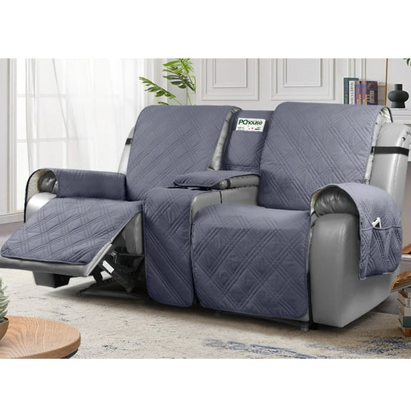 TAOCOCO Waterproof Loveseat Recliner Cover with Console, Non-Slip Pet Slipcover for Dual Loveseat Recliner Split Reclining Loveseat Cover,Dark Gray
