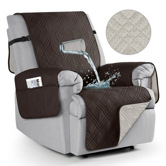 TAOCOCO Waterproof Recliner Chair Covers Non-Slip Reclining Cover for Recliner Chair Washable Chair Seat Slipcover with Pocket for Kids Pets, Chocolate