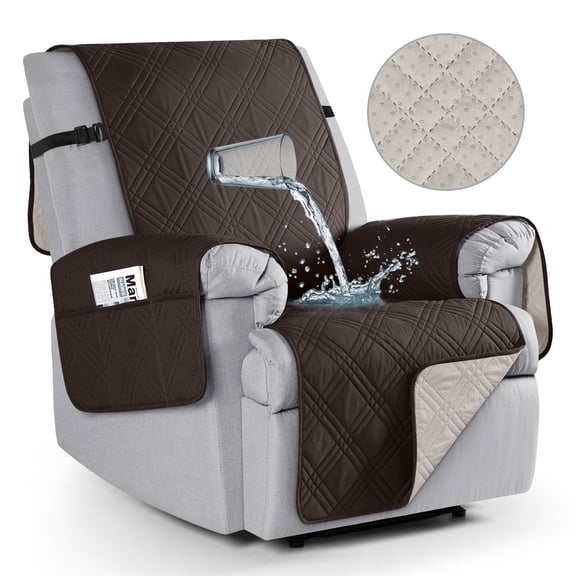 TAOCOCO Waterproof Recliner Chair Covers Non-Slip Reclining Cover for Recliner Chair Washable Chair Seat Slipcover with Pocket for Kids Pets, Chocolate