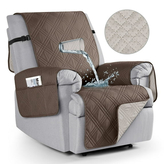 TAOCOCO Waterproof Recliner Chair Covers Non-Slip Reclining Cover for Recliner Chair Washable Chair Seat Slipcover with Pocket for Kids Pets, Taupe