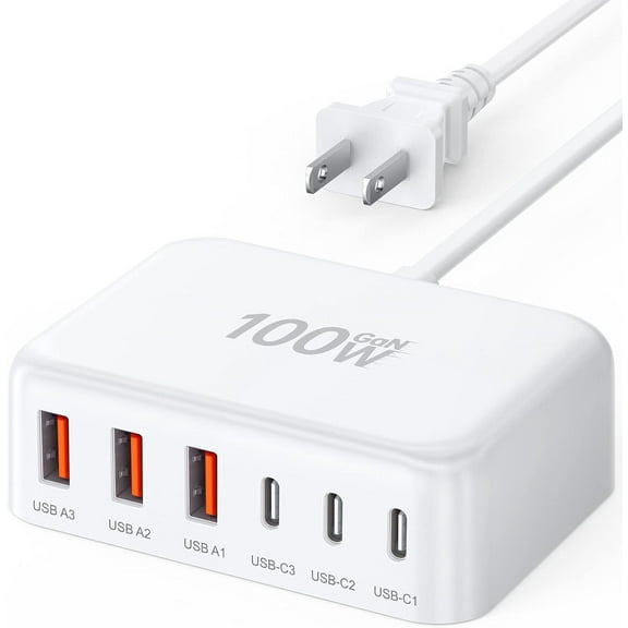 TAOHAI 100W GaN Charging Station 6 Port USB C Fast Charger for , iPhone,Tablets, Smartwatches, Earphones