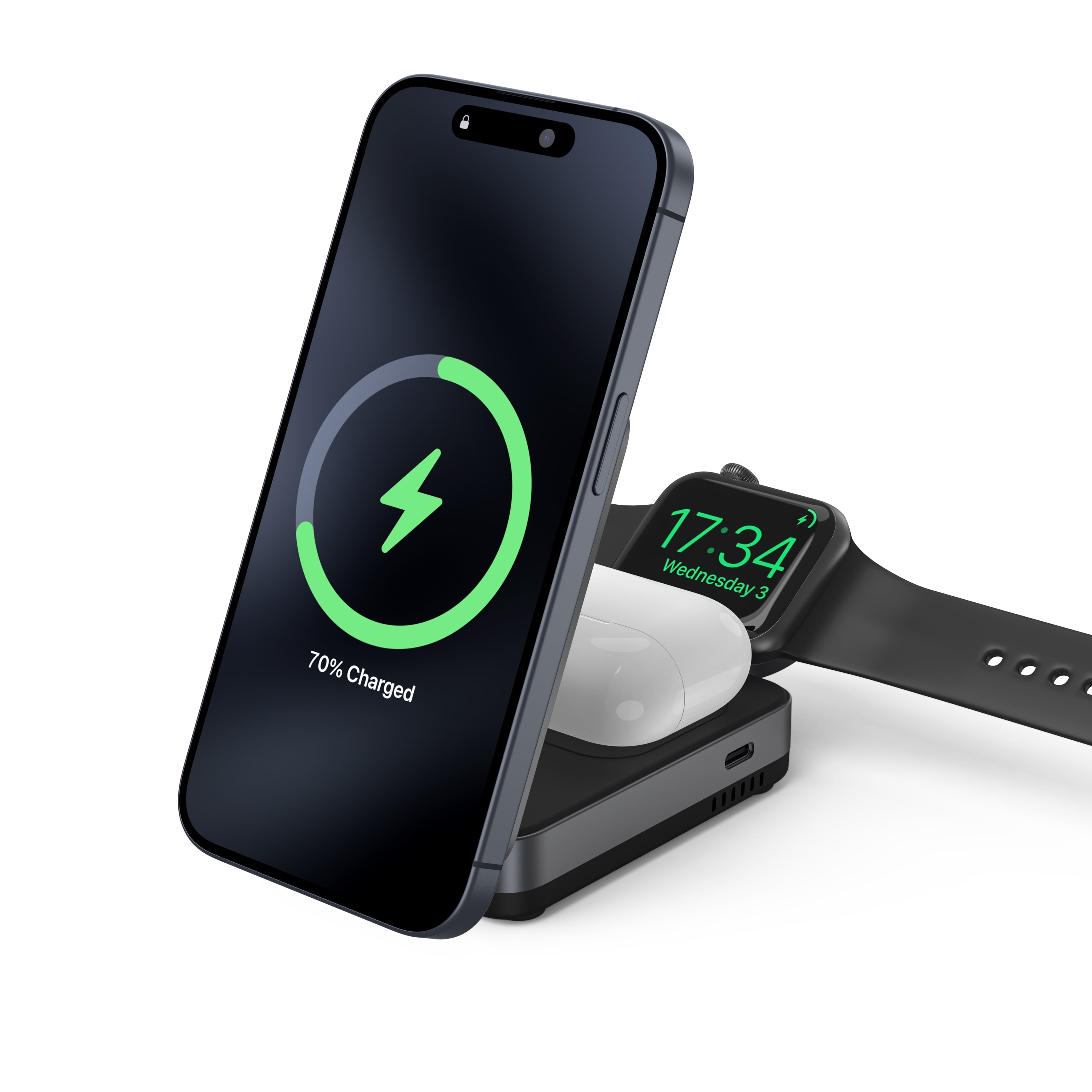 TAOHAI 3-in-1 Wireless Magnetic Charging Station for iPhone 16/15/14, Black,  Station with Charging Cable