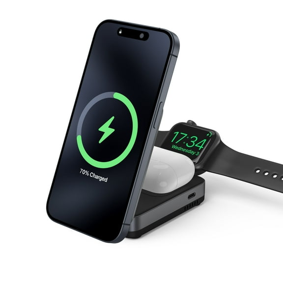 TAOHAI 3-in-1 Wireless Magnetic Charging Station for iPhone 16/15/14, Black, Station with Charging Cable