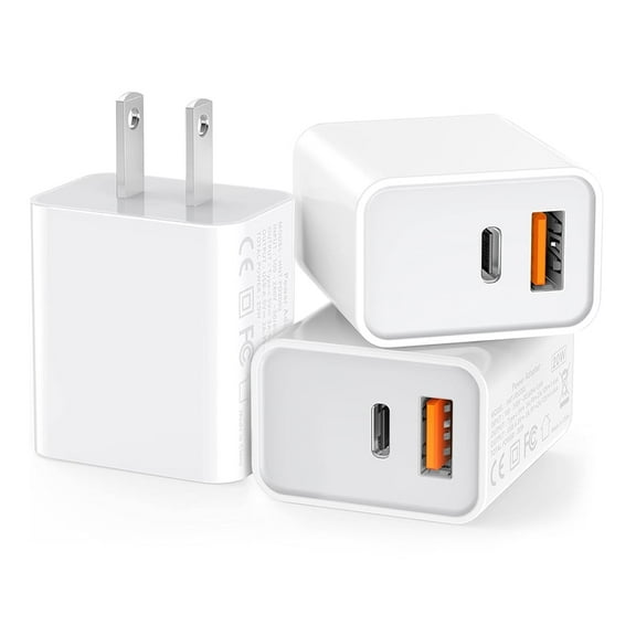 TAOHAI 20W Dual Port Fast Charger 3-Pack - USB C Wall Plug for iPhone 16/15/14, Samsung Galaxy, iPad, Compact & Foldable