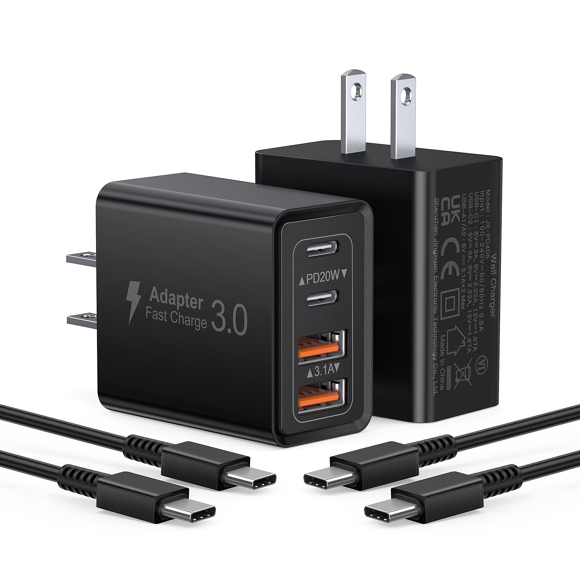 TAOHAI 40W Dual USB-C Fast Charger Set - 2 Pack PD Charger Block & 2 Pack 6FT Type C Cable for iPhone 16/15/14, Samsung Galaxy, iPad,Black