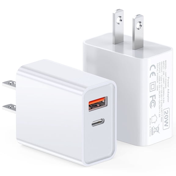 TAOHAI Dual USB-C Wall Charger, 20W Fast Charging Block, 2-Pack Plug for iPhone, iPad Pro, Samsung Galaxy