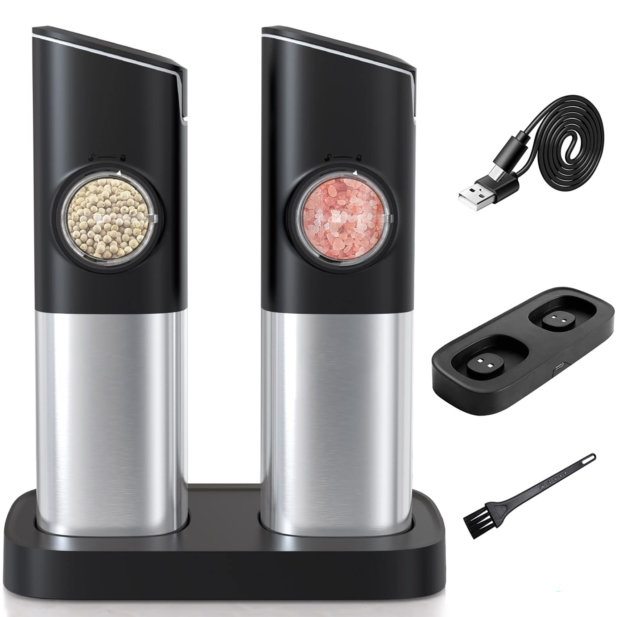 TAOMEE Electric Salt and Pepper Grinder Set,USB Rechargeable with Dual