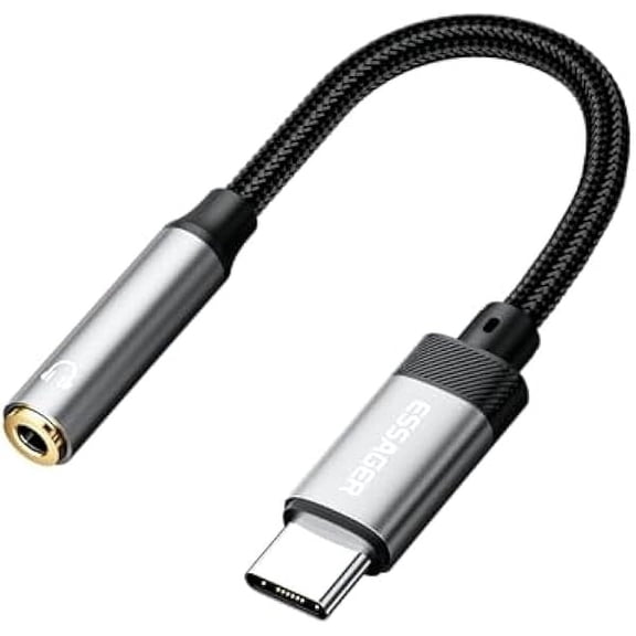YJJSKEJI USB C to 3.5mm Audio Adapter, Hi-Res DAC Aux Headphone Jack Female Nylon Cable for iPhone 16 Pro Max, 15 Pro Max/15 Pro/15 Plus, Galaxy S24/S223/S22 Ultra, Pixel, and More Type C Devices