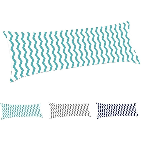 TAOSON 100% Cotton 300 Thread Count Envelope Style Body Pillow Cover Pillowcase Pillow Protector Cushion Cover Non Zippered Only Cover No Insert (Zig Aqua Blue,21"x48") Fits 20 x 48