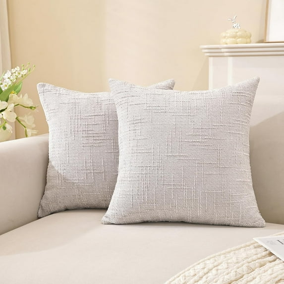 TAOSON Chenille Throw Pillow Covers 20x20 Inch Set of 2,Thick Textured Slubby Couch Cushion Covers Farmhouse Accent Modern Neutral Decorative Pillow Cases for Couch Sofa Bed Living Room, Light Grey