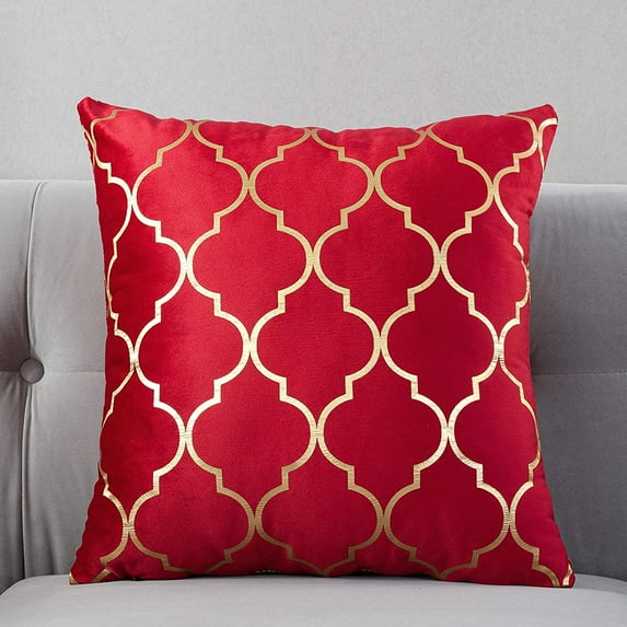 TAOSON Pack of 2,Moroccan Quatrefoil Geometric Bronzing Printed Cozy Soft Throw Pillow Cases Cushion Covers Shells for Sofa Couch Bed Home Decoration 18 x 18 Inches, Red and Gold