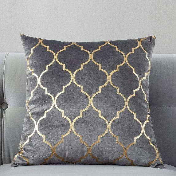 TAOSON Pack of 2,Moroccan Quatrefoil Geometric Bronzing Printed Cozy Soft Throw Pillow Cases Cushion Covers Shells for Sofa Couch Bed Home Decoration 20 x 20 Inches, Gray and Gold