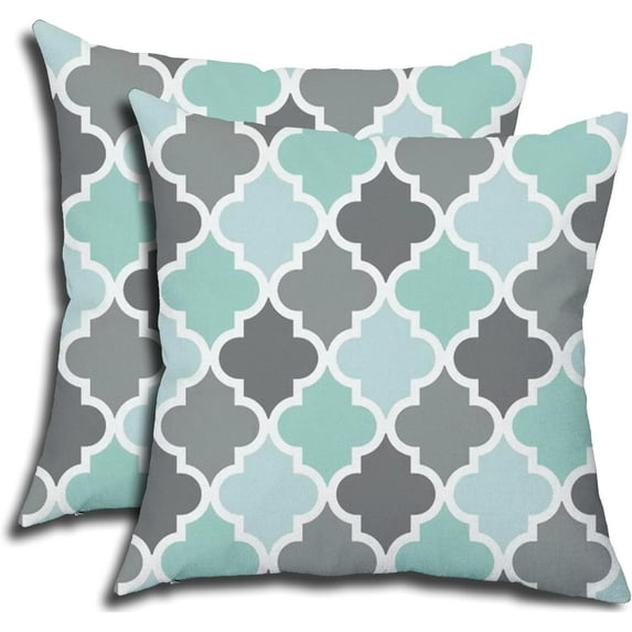 TAOSON Pack of 2 Soft Canvas Throw Cushion Cover Pillow Covers Cases for Couch Sofa Home Decor Modern Quatrefoil Accent Geometric with Hidden Zipper Closure Only Cover 18 x 18 Inches Teal Gray White
