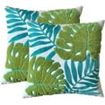 thumbnail image 1 of TAOSON Pack of 2,Tropical Green Blue Leave Pattern Embroidered Throw Pillow Covers,Cotton Canvas Cushion Covers, Spring Farmhouse Decor, Valentine's Day Gift Square Floral Pillow Cases 18" x18", 1 of 9