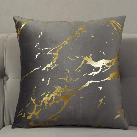 TAOSON Pack of 2,Velvet Marble Pattern Lines Geometric Bronzing Printed Cozy Soft Throw Pillow Cases Cushion Covers Shells for Sofa Couch Bed Home Decoration 20 x 20 Inches, Gray and Gold