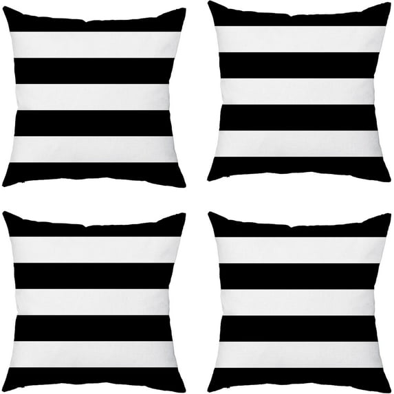 TAOSON Pack of 4,Black White Striped Waterproof Pillow Covers Outdoor Decorative Throw Pillowcases for Home Garden Patio Couch & Balcony, 18 X 18 Inches