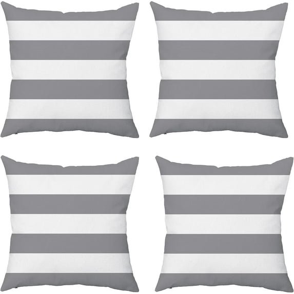 TAOSON Pack of 4,Dark Grey White Striped Waterproof Pillow Covers Outdoor Decorative Throw Pillowcases for Home Garden Patio Couch & Balcony, 18 X 18 Inches