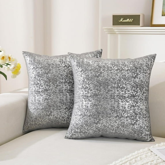 TAOSON Pack of 4,Silver Pillow Covers Velvet Both Sides Sparkle Foil Print Deco Cozy Soft Throw Pillow Cases Cushion Covers Shells for Sofa Couch Bed Home Decoration 18 x 18 Inches Dark Grey/Gray
