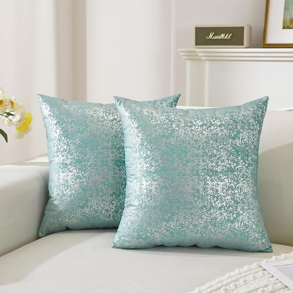 TAOSON Pack of 4,Silver Pillow Covers Velvet Both Sides Sparkle Foil Print Decorative Cozy Soft Throw Pillow Cases Cushion Covers Shells for Sofa Couch Bed Home Decoration 18 x 18 Inches Aqua Green