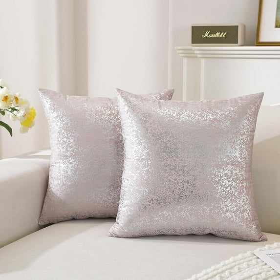TAOSON Pack of 4,Silver Pillow Covers Velvet Both Sides Sparkle Foil Print Decorative Cozy Soft Throw Pillow Cases Cushion Covers Shells for Sofa Couch Bed Home Decoration 18 x 18 Inches Pink