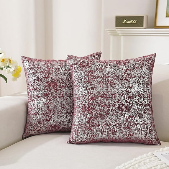 TAOSON Pack of 4,Silver Pillow Covers Velvet Both Sides Sparkle Foil Print Decorative Cozy Soft Throw Pillow Cases Cushion Covers Shells for Sofa Couch Bed Home Decoration 18 x 18 Inches Wine Red