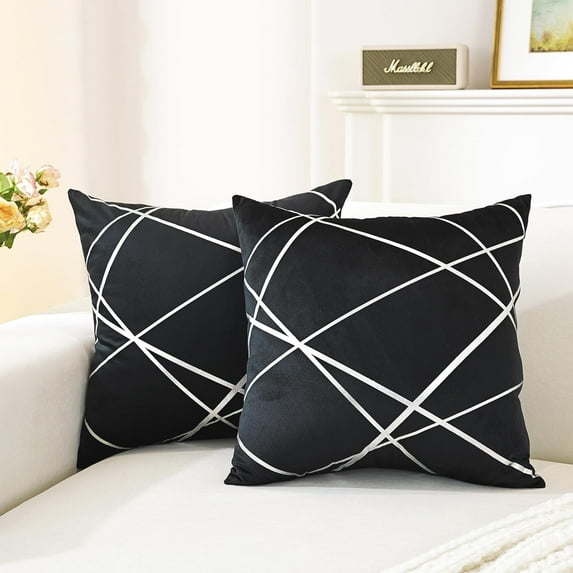 TAOSON Pack of 4,Velvet Cushion Cases Decorative Silver Foil Geometric Lines Pattern Throw Pillow Covers for Modern Homes Couch Sofa Bedroom Living Room 18 x 18 Inches Black