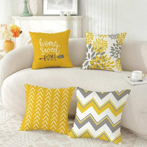 TAOSON Pack of 4, White Yellow Modern Decor Geometric Throw Pillow Covers, Super Soft Cushion Covers Cases for Couch Living Room Bedroom Home Decor 18x18 Inch