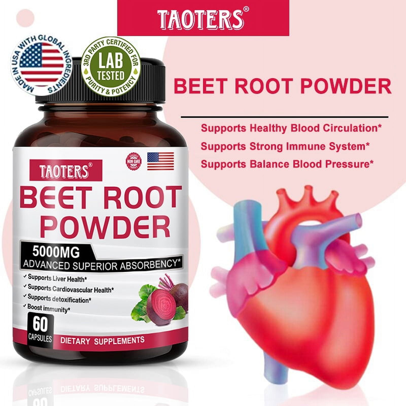TAOTERS Beetroot Powder Capsules NonGMO for enhanced absorption