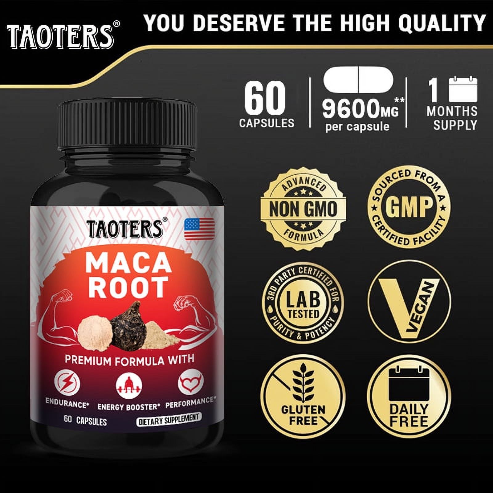 TAOTERS Maca Root Capsules Maximum Strength Contains Tribulus