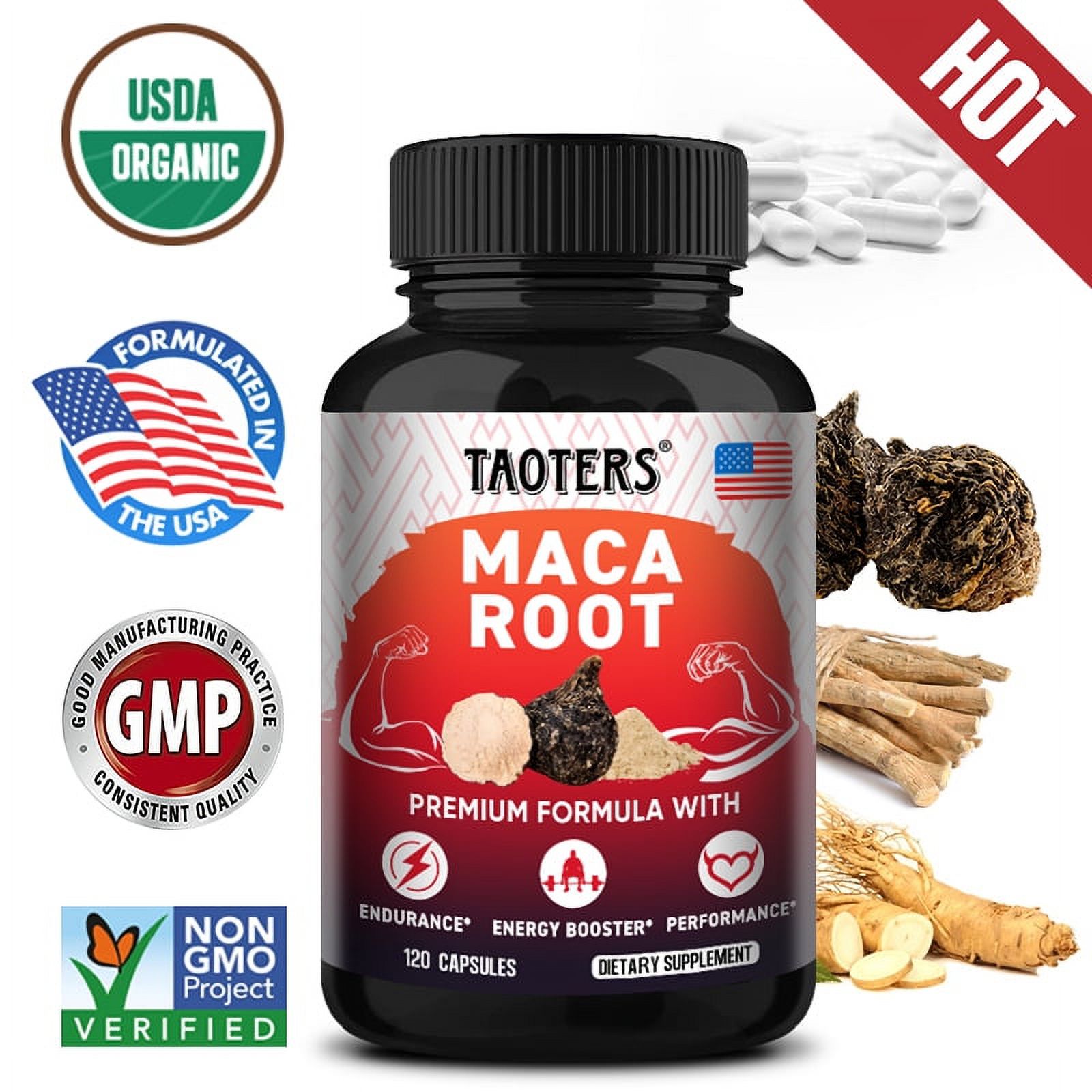 TAOTERS Maca Root Capsules Maximum Strength Contains Tribulus