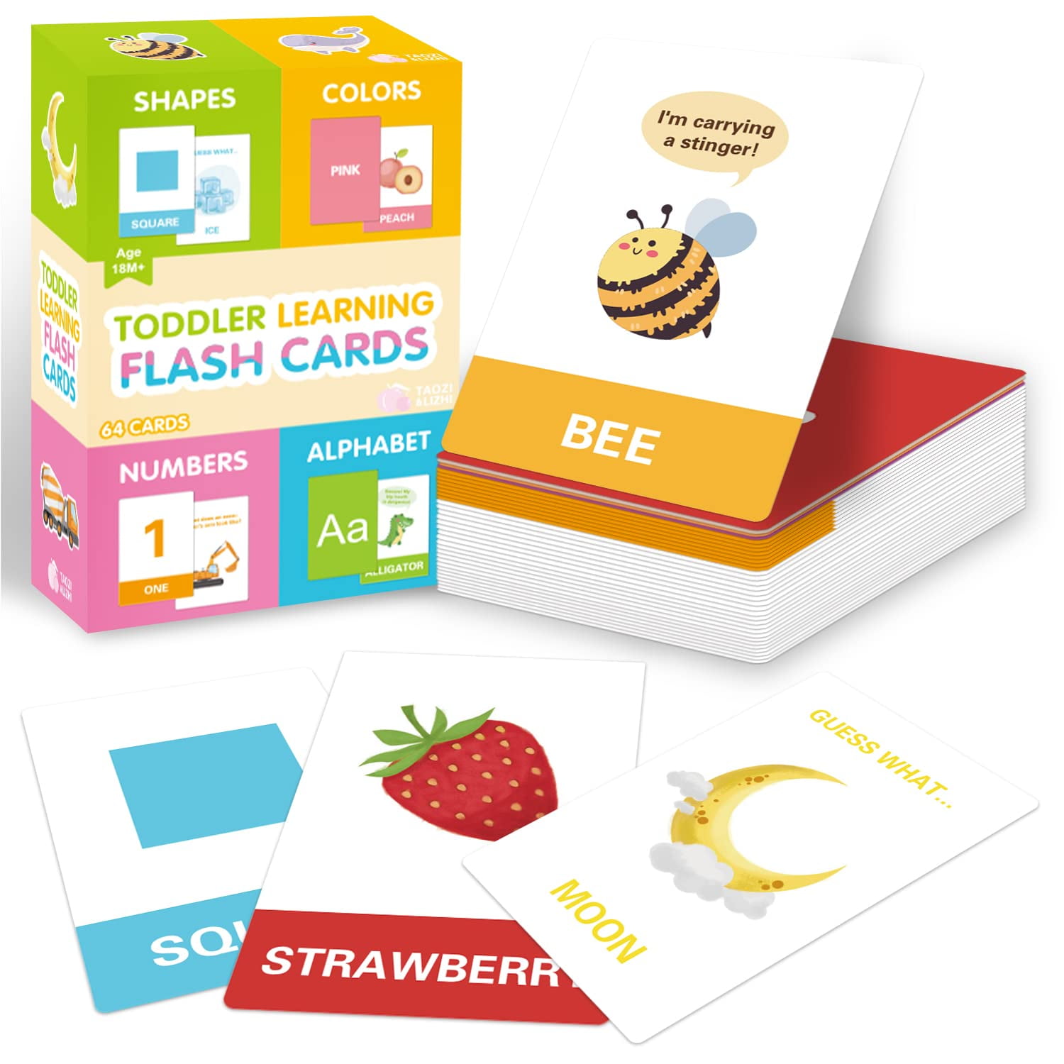 TAOZI&LIZHI Toddler Flash Cards, AIF4 Set of 64 Letters, Colors, Shapes